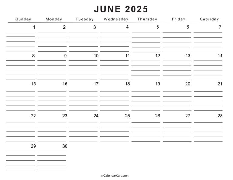 Printable Cute June 2025 Calendar Templates Calendarkart