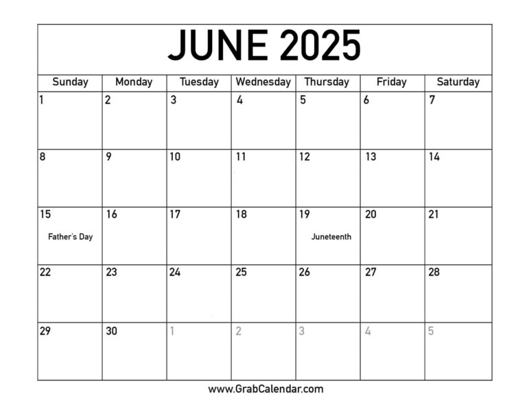 Printable June 2025 Calendar