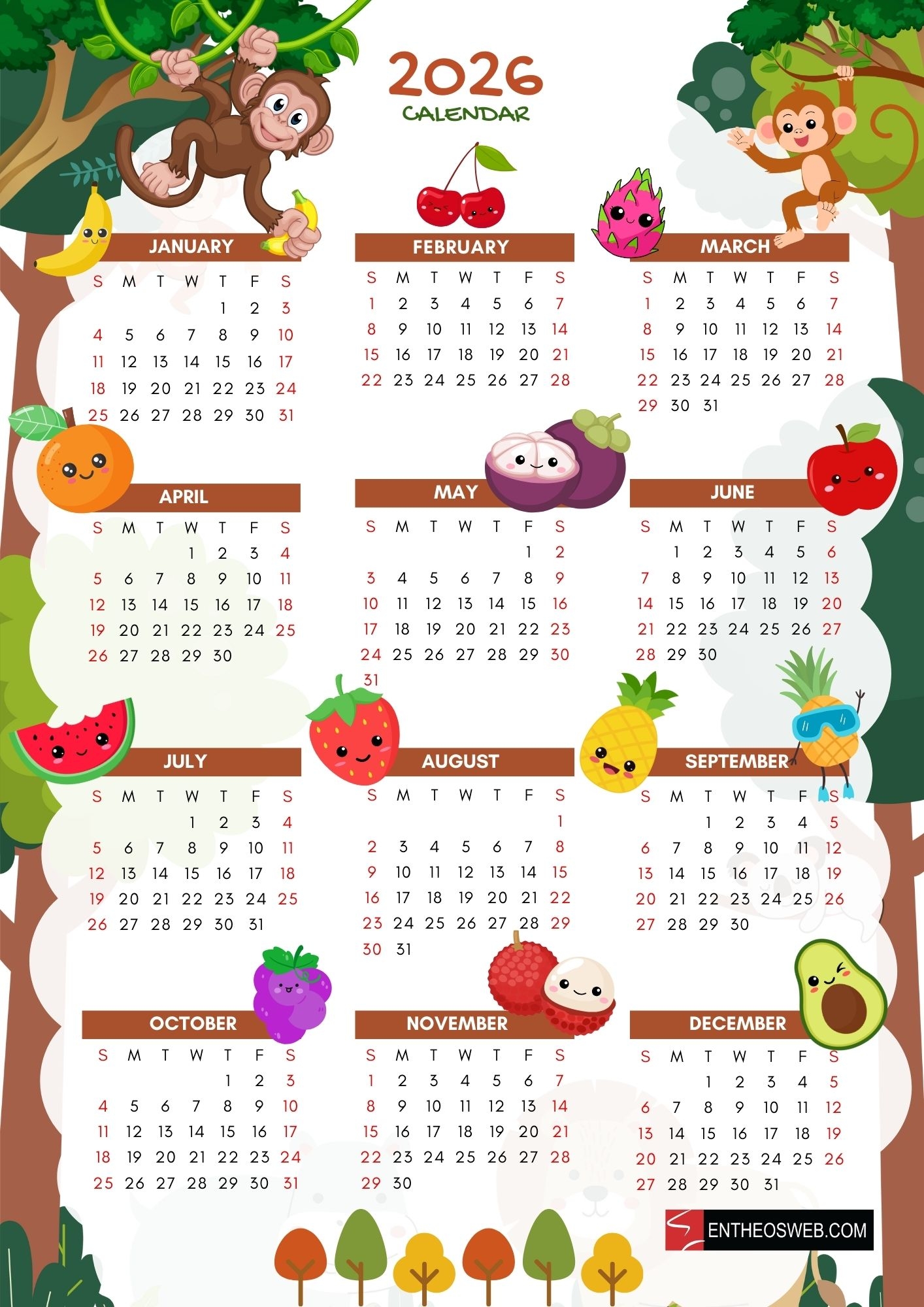 March Calendar 2026 Kids