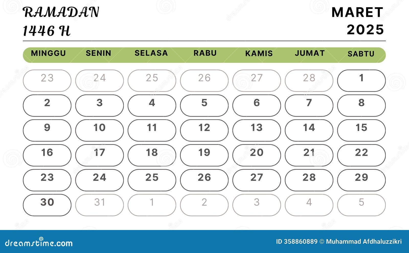 Ramadan 1446 Or Ramadan In March 2025 Calendar Stock Illustration Illustration Of Indonesian Date 358860889