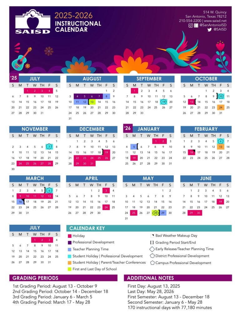 San Antonio SAISD School Calendar 25 26 PDF EduCounty