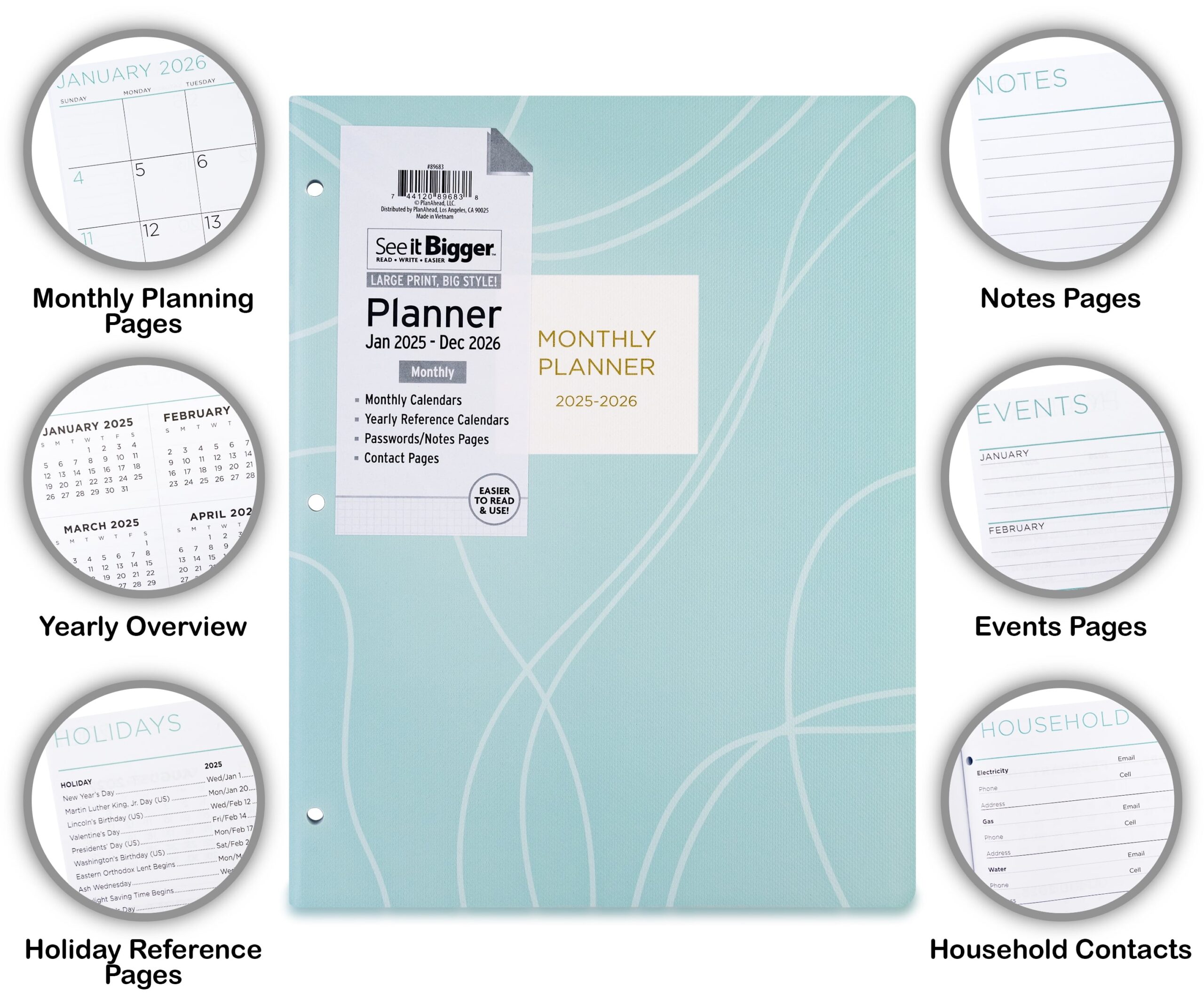 Blue Sky Weekly/Monthly Planning Calendar January-December 2026