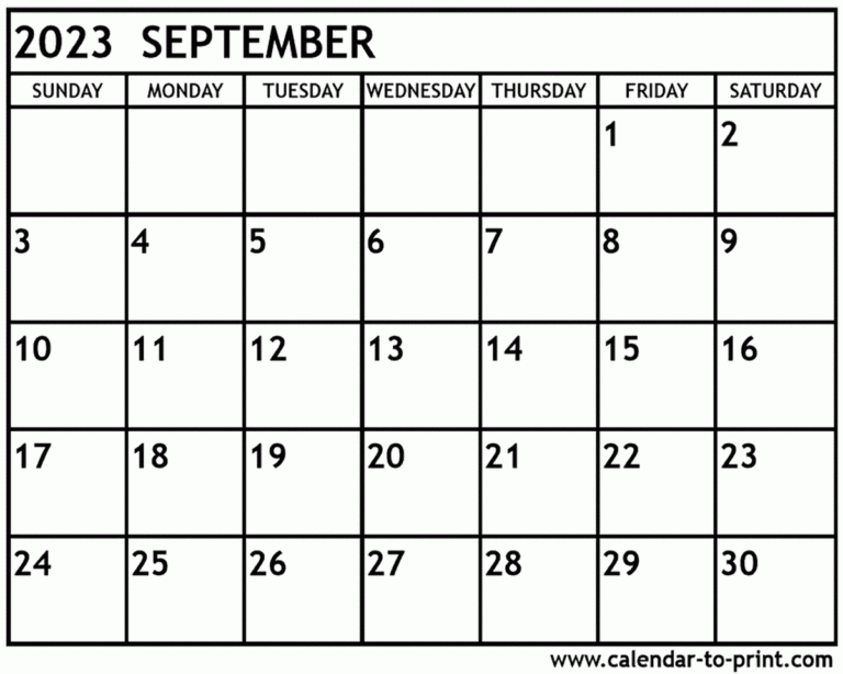 September 2023 Calendar Printable