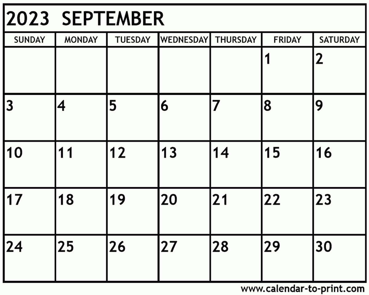 September 2023 Calendar Printable