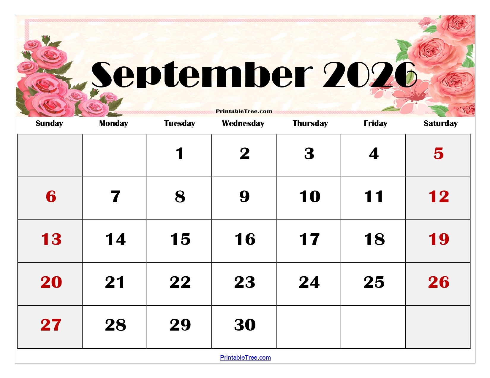 September 2026 Calendar Printable PDF With HolidaysTemplates