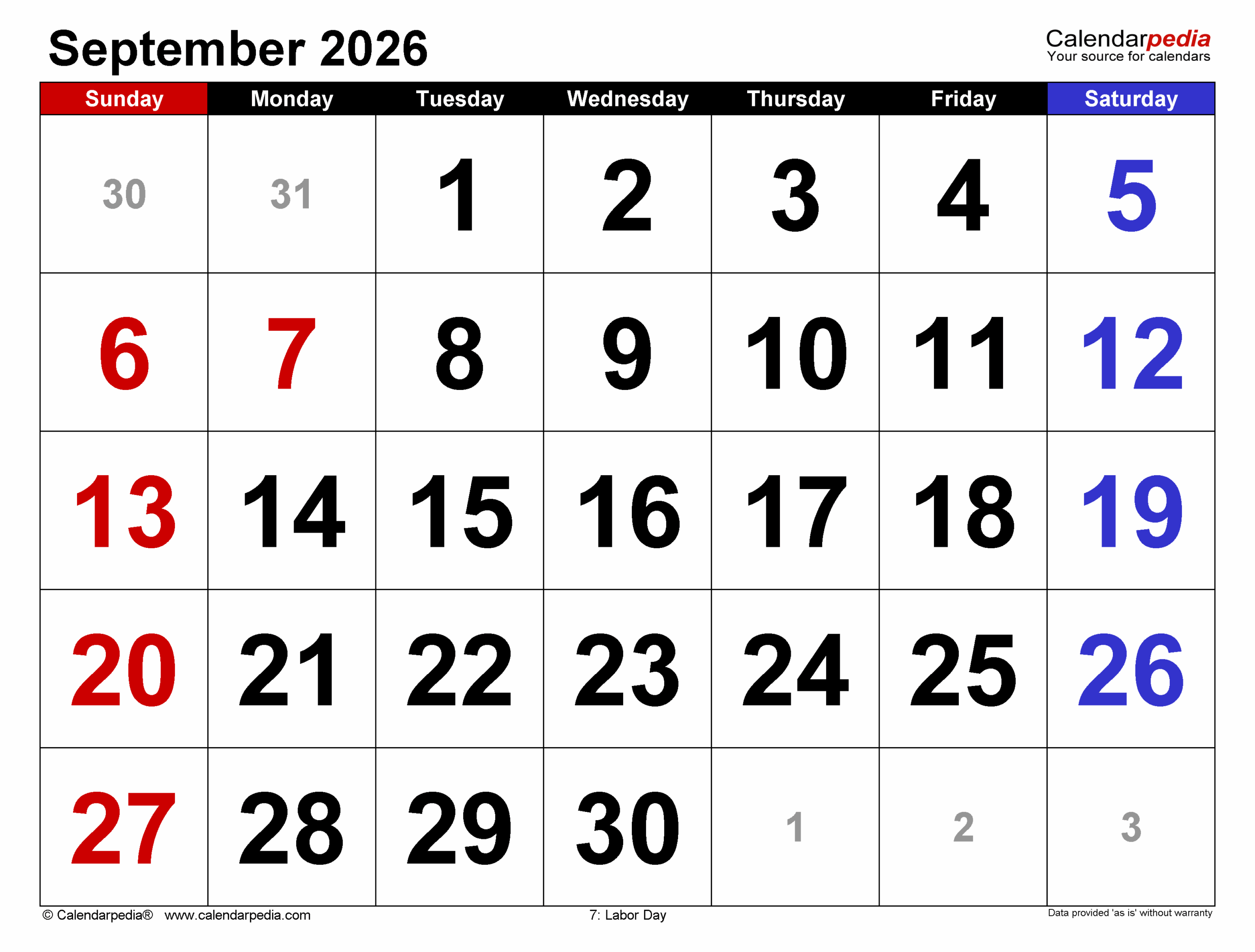 September 2026 Calendar Templates For PDF Excel And Word