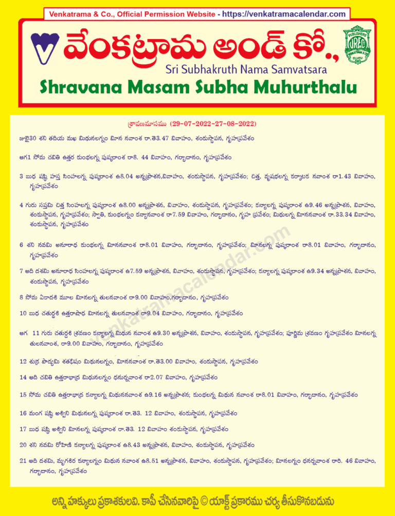 Shravana Masam 2022 August Subha Muhurtham Wedding Marriage 