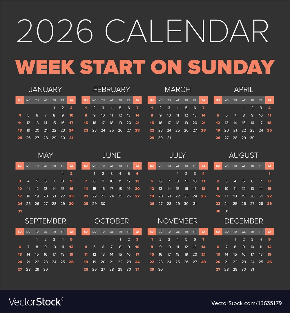 Simple 2026 Year Calendar Royalty Free Vector Image