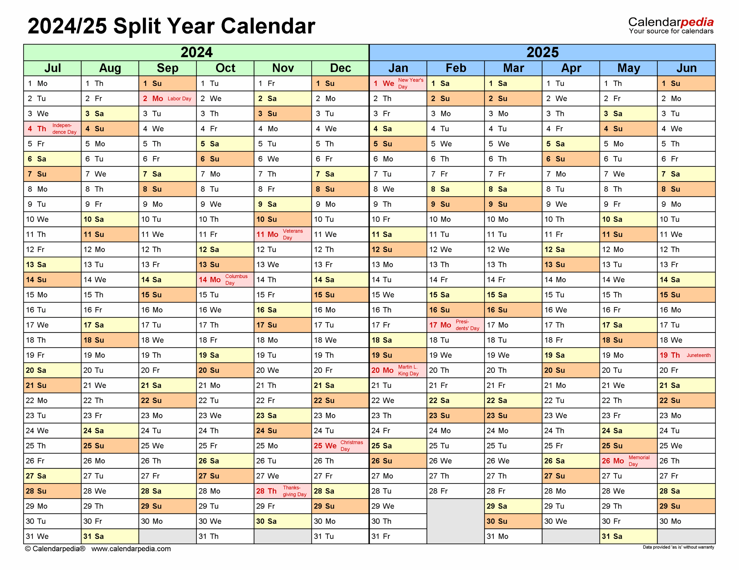 June Calendar 2025 Excel
