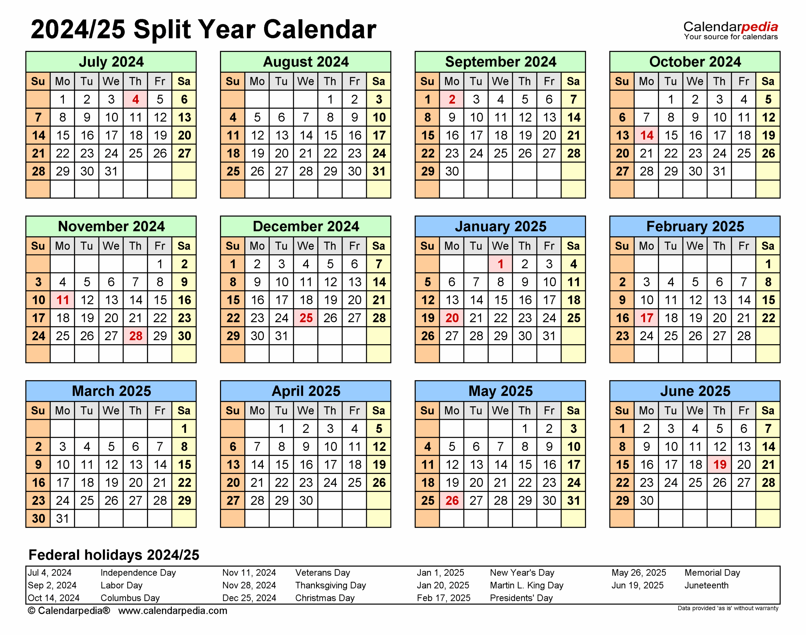 Free July 2023 To June 2025 Calendar