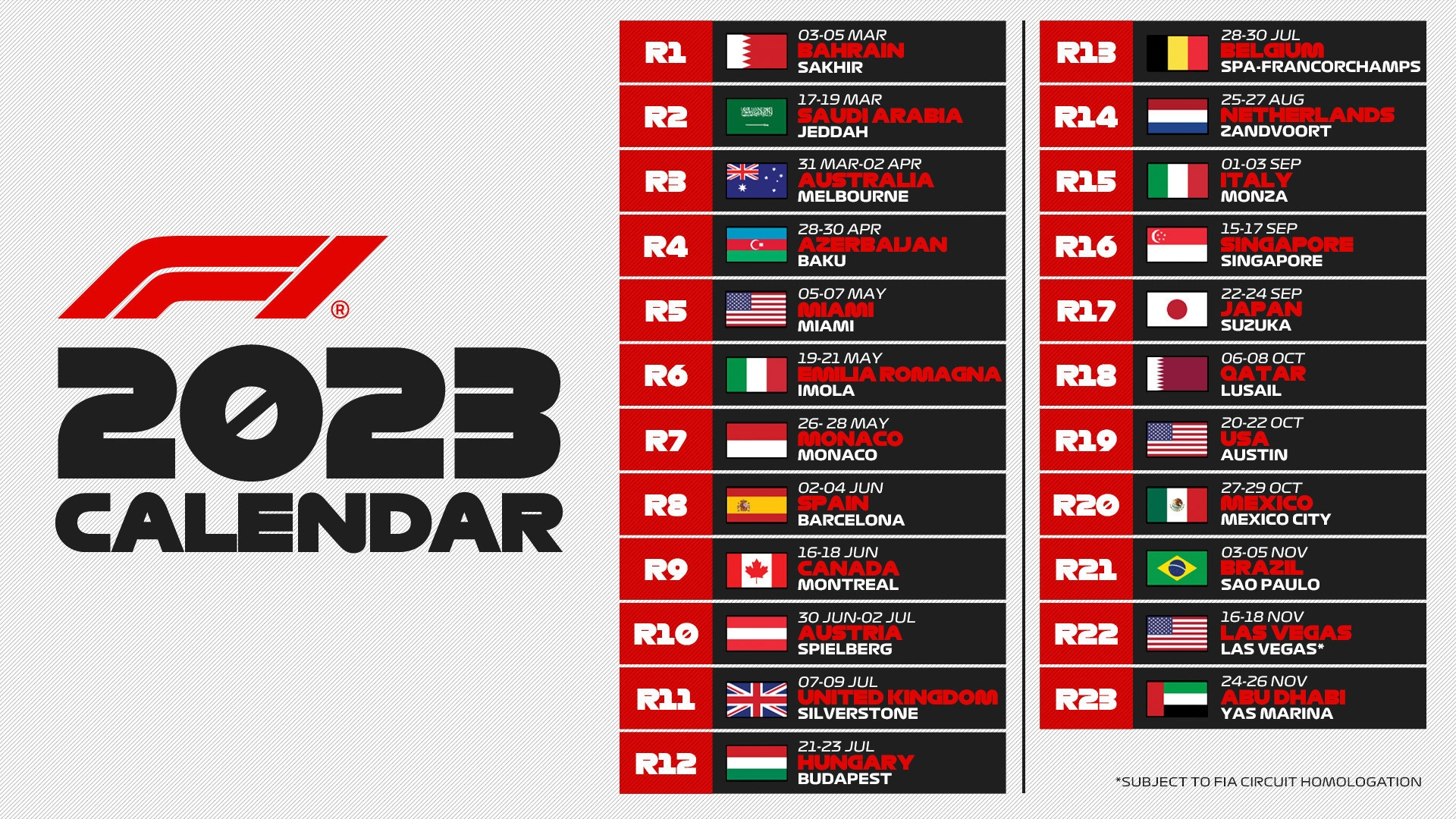 The Definitive 2023 Formula 1 Calendar There Will Be 23 Races 