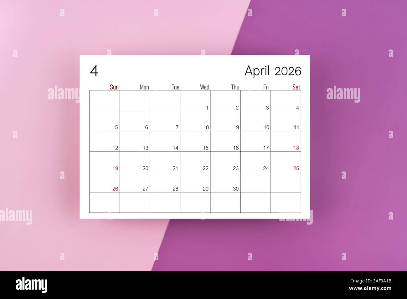 April Calendar 2026 Pink