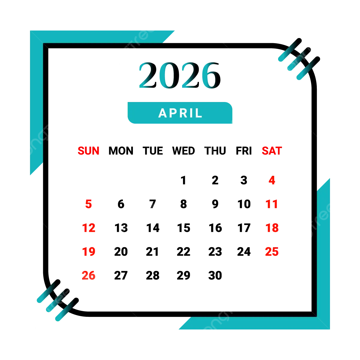 2026 April Month Calendar With Black And Green Vector Monthly 
