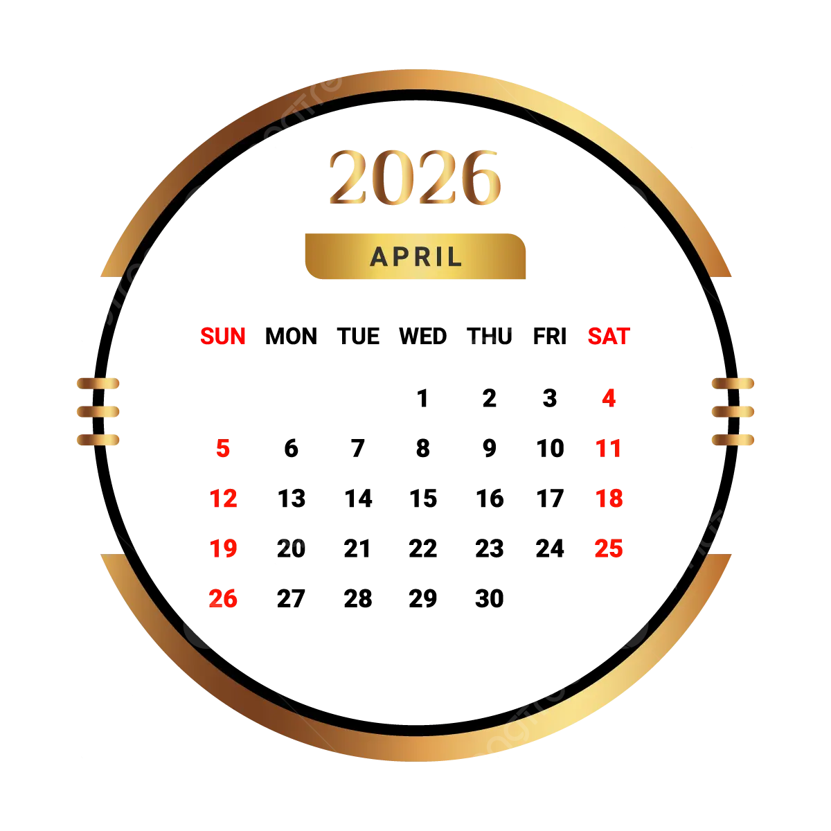 April Calendar 2026 Transparent