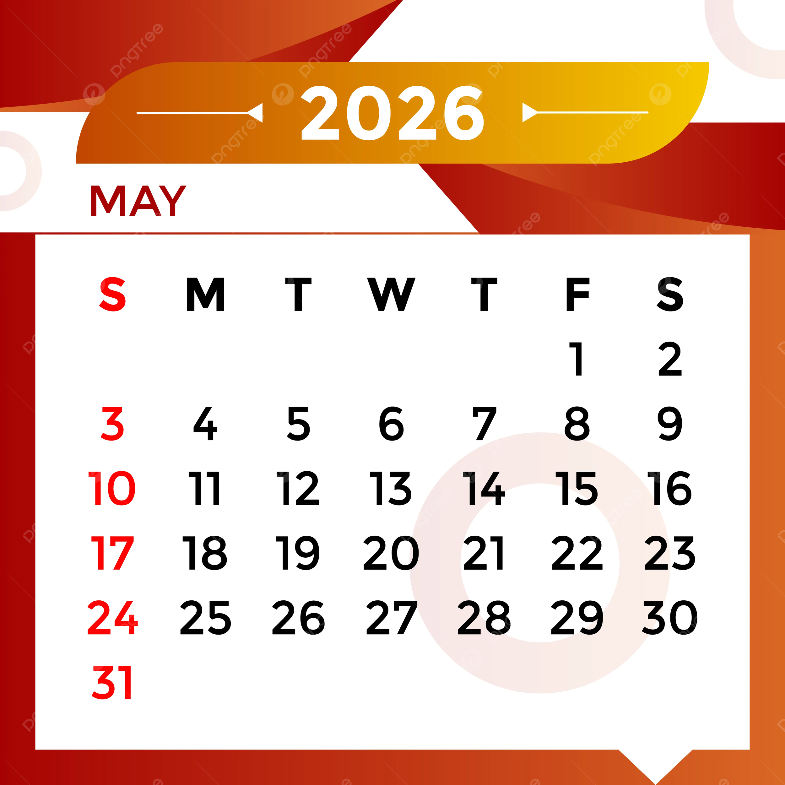 Editable Calendar 2026 May