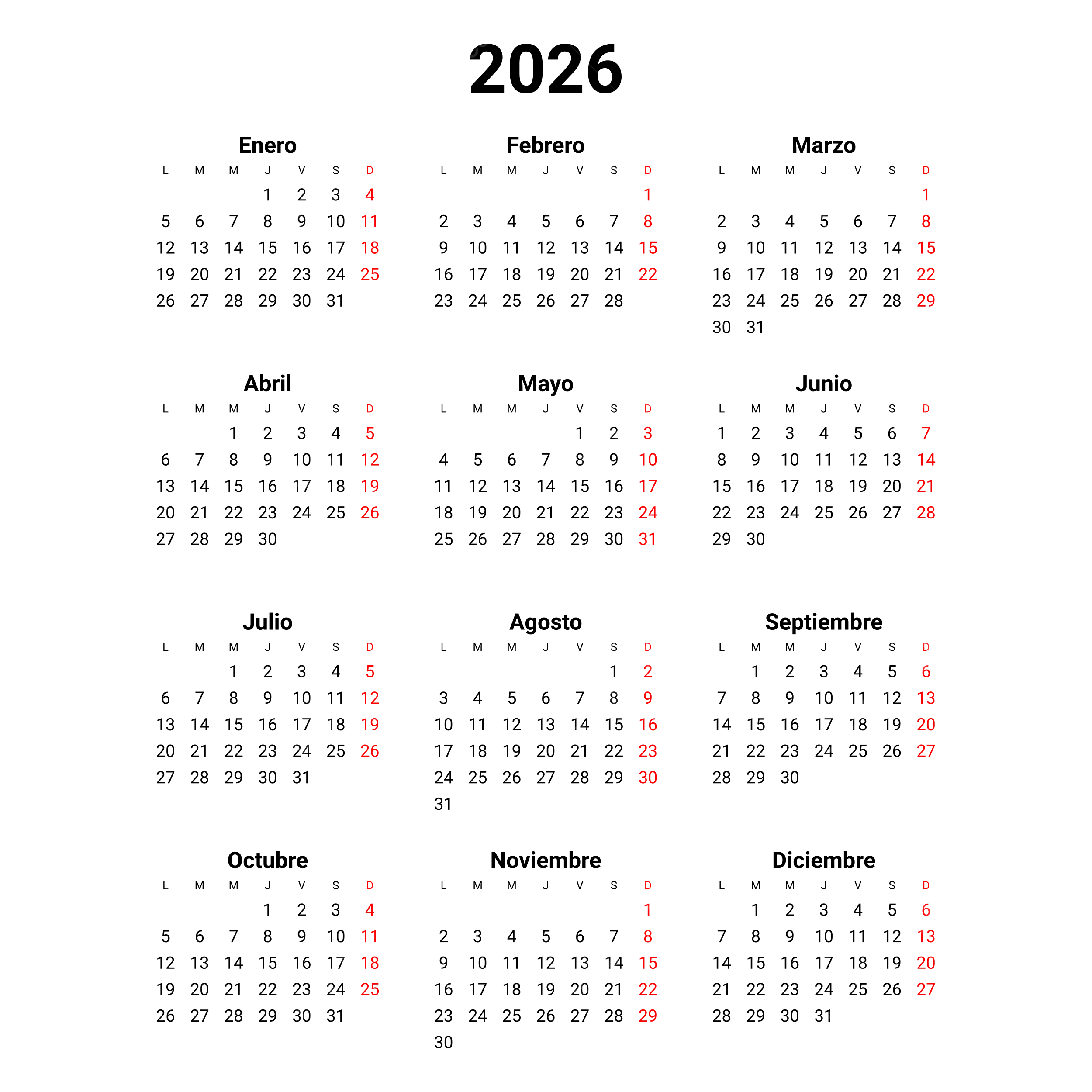 Spanish May Calendar 2026