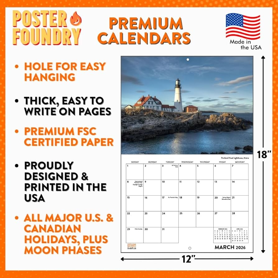 Amazon New York City Calendar 2026 NYC Monthly Wall Calender 12 Month American Made In The USA Office Products