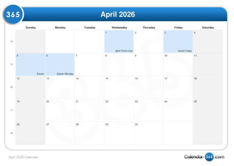 April 2026 Calendar