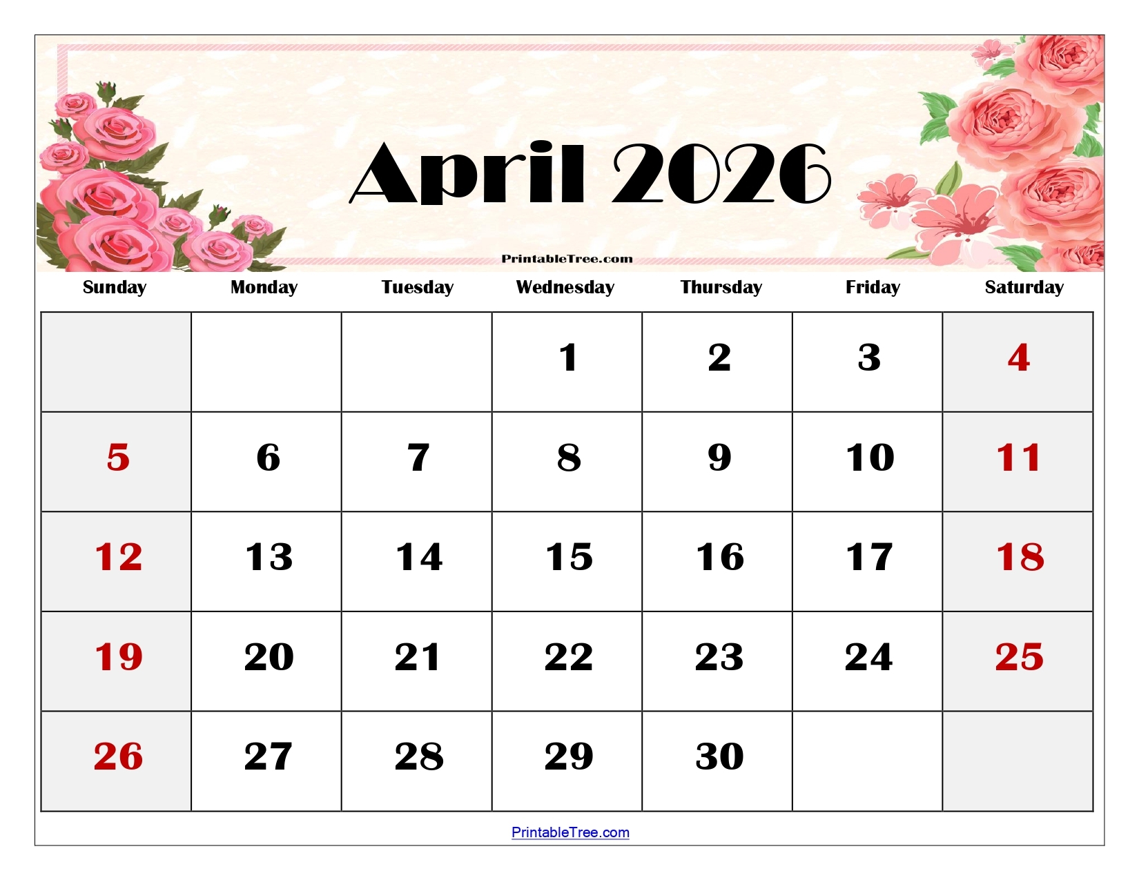April Holiday Calender 2026