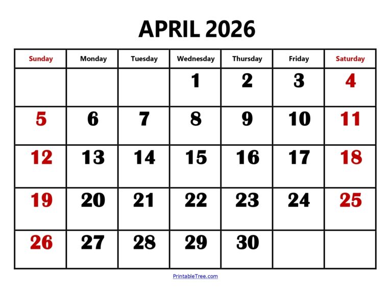 April 2026 Calendar Printable PDF With Holidays Templates