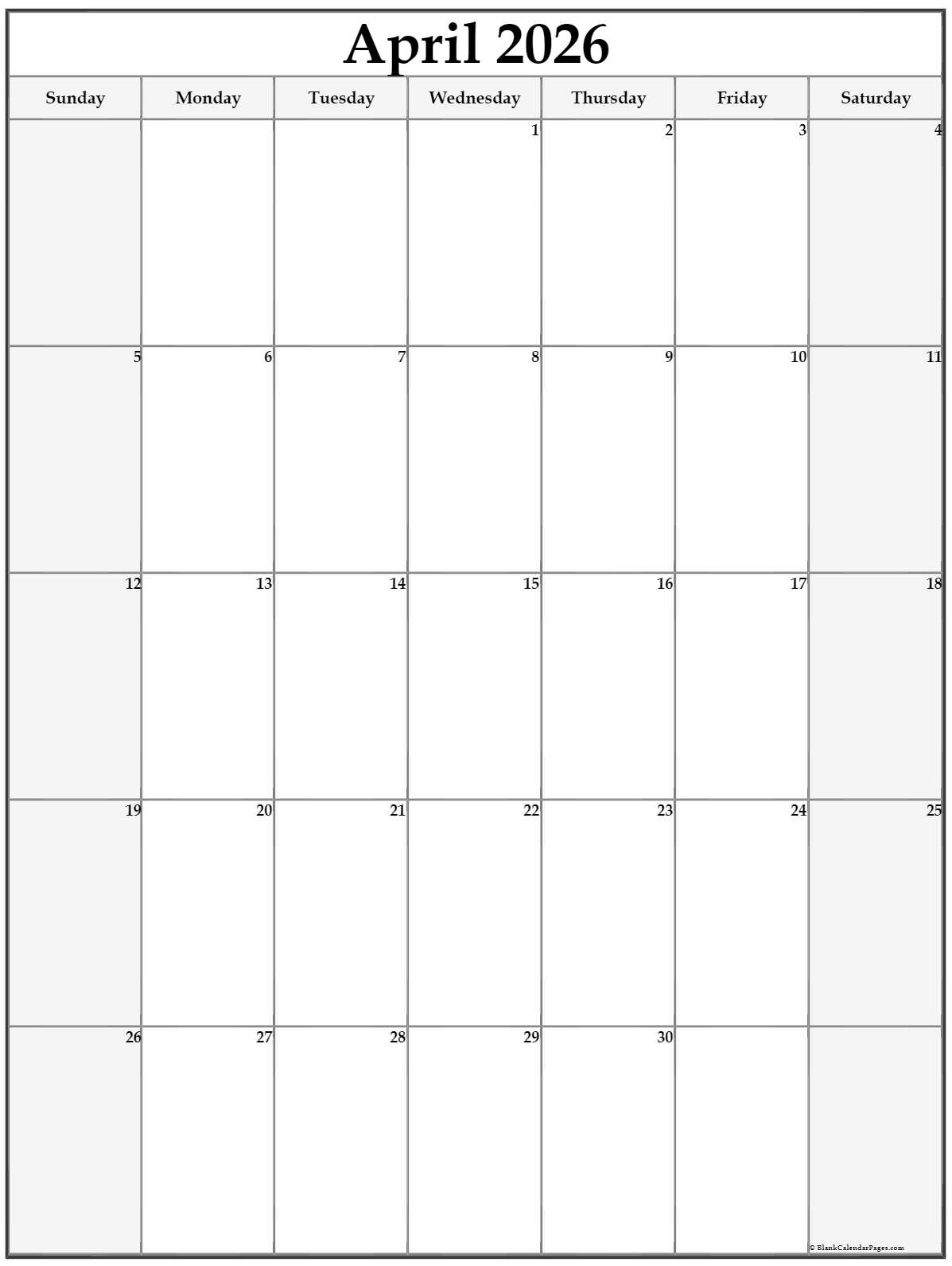 Planner Calendar April 2026