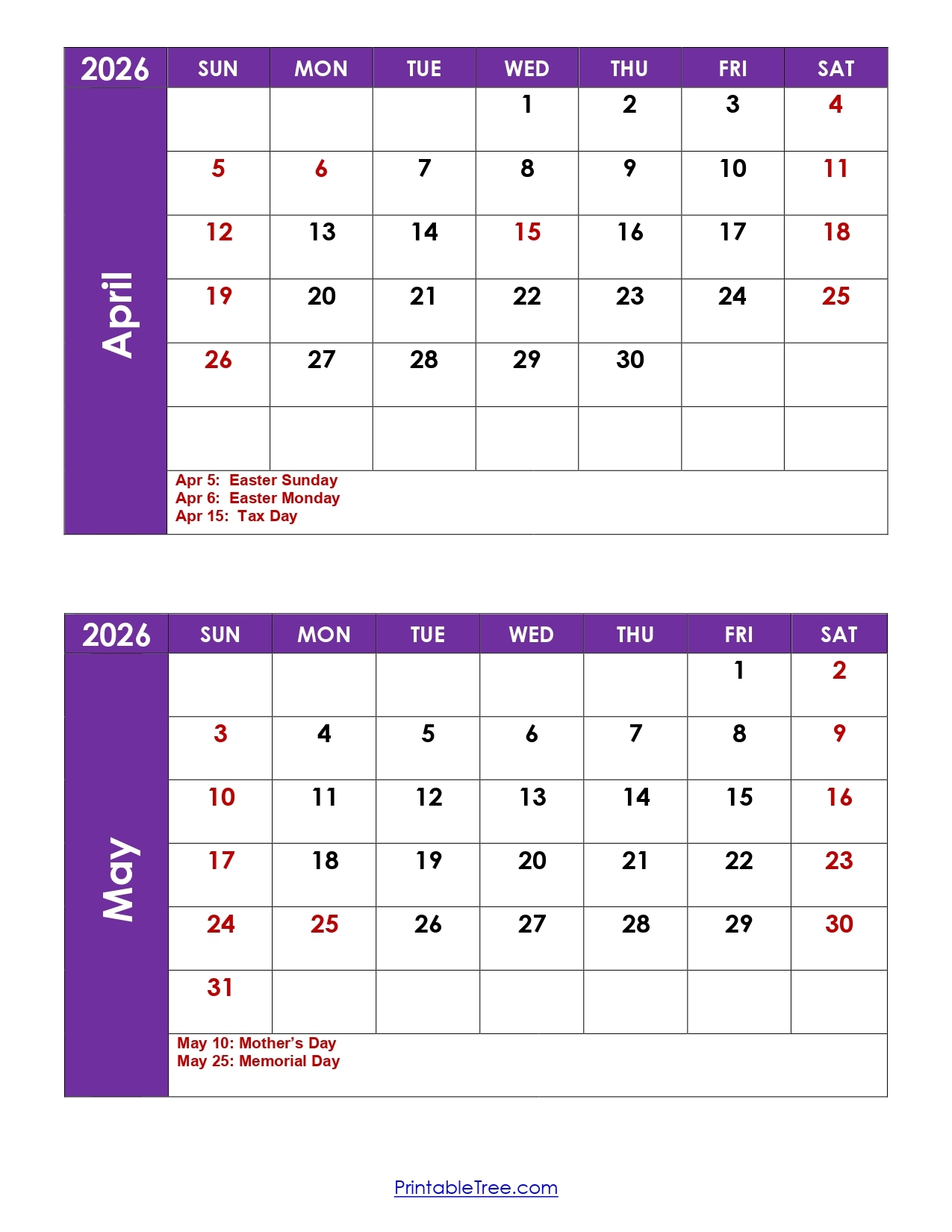 Health Calendar April 2026