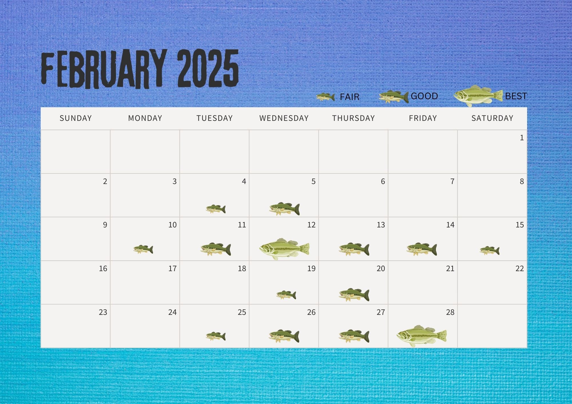 Best Fishing Days 2025 Calendar Digital Download Only Etsy