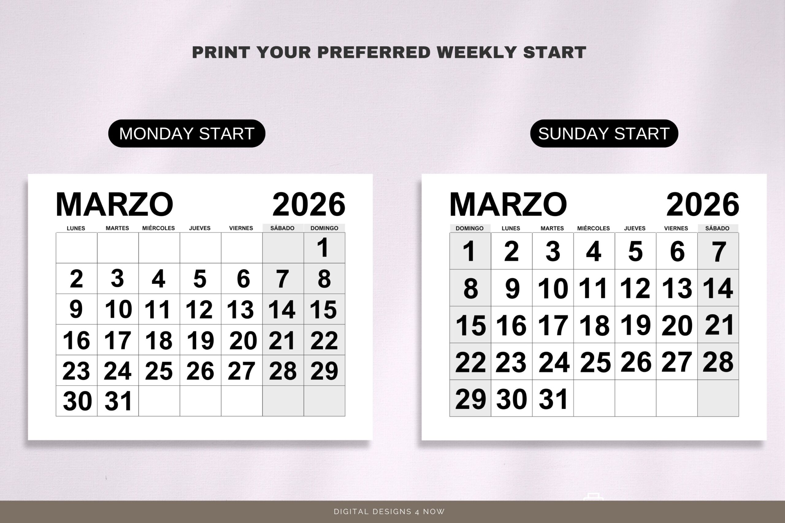 Calendario 2026 En Espa ol Printable 2026 Spanish Calendar 