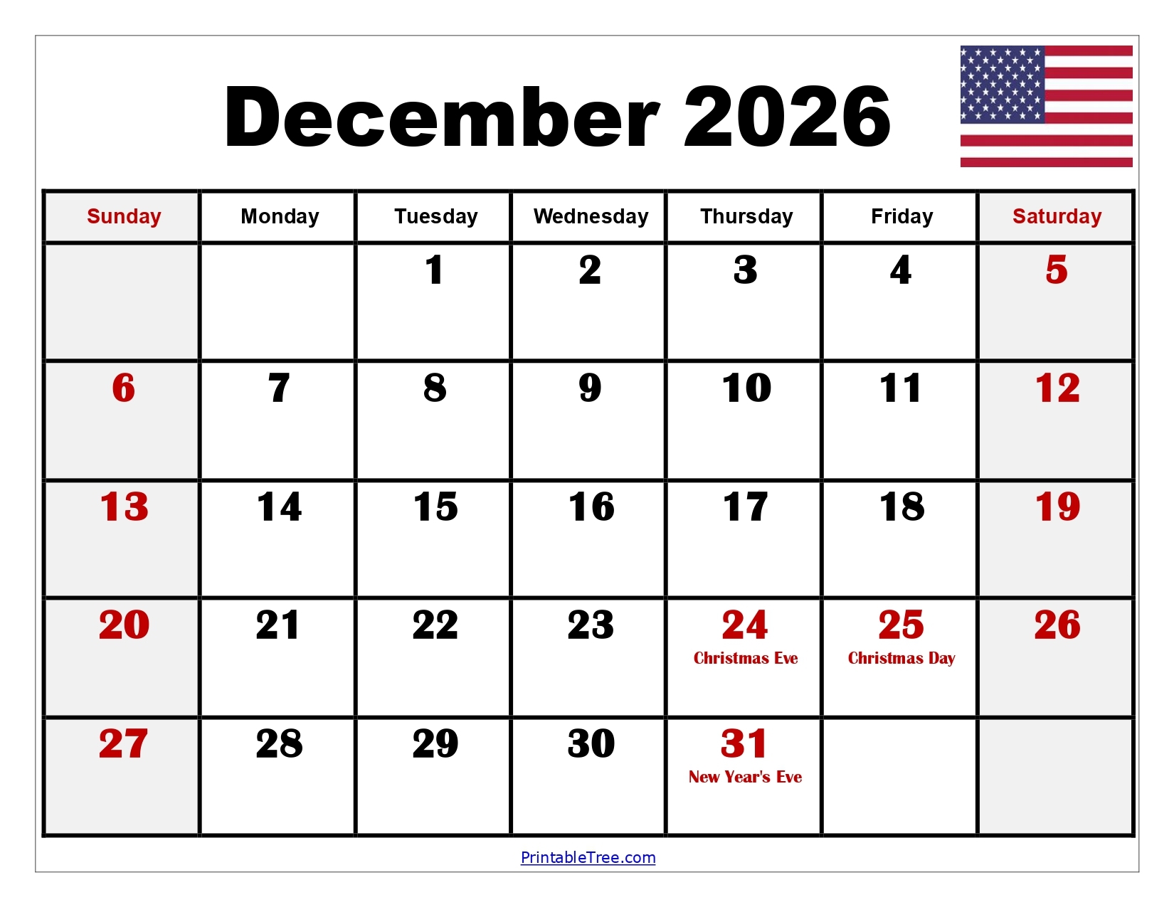 December January Calendar 2023 2026 Printable
