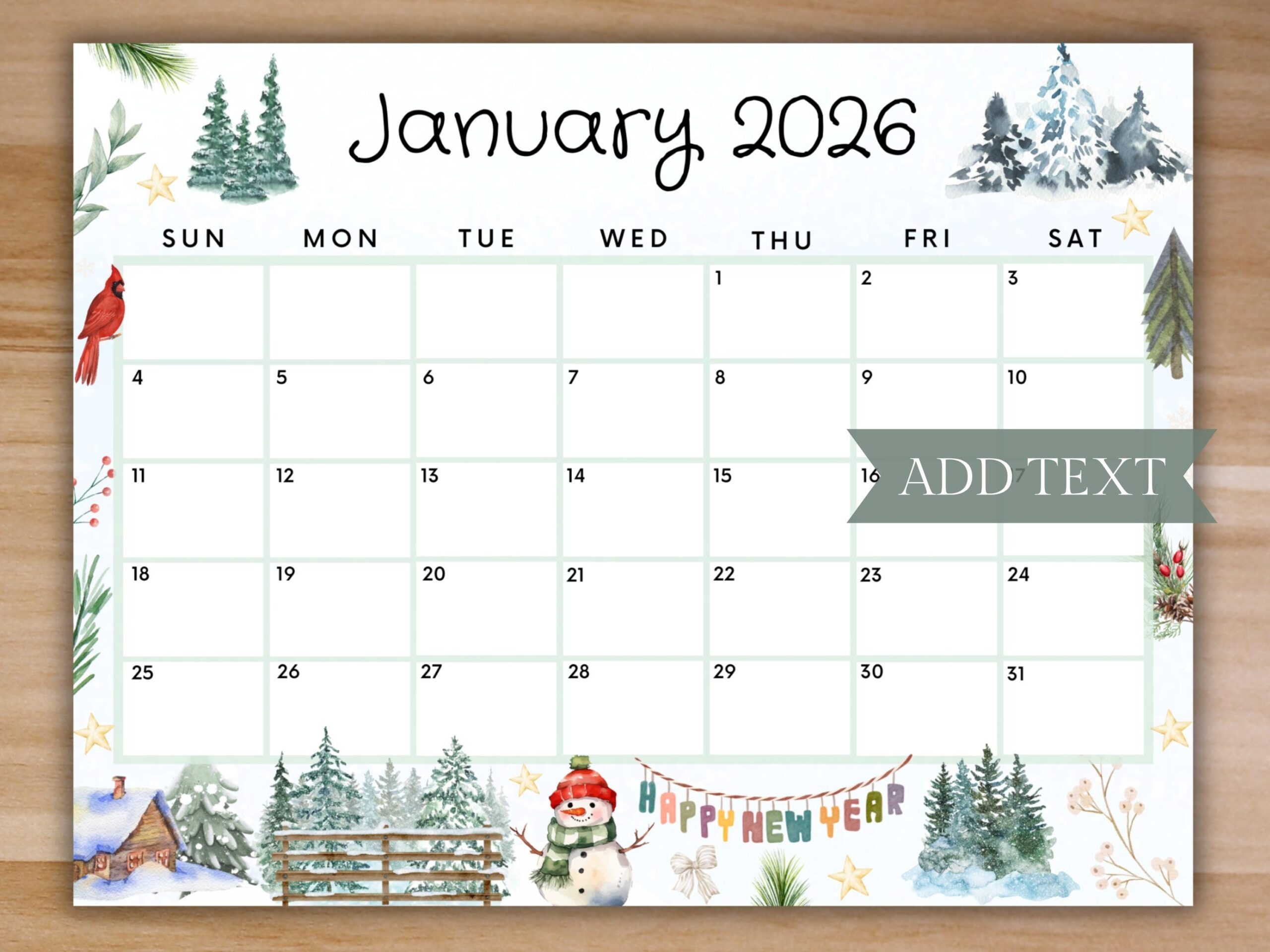 Editable January 2026 Calendar Printable Calendar W Cute Winter Happy New Year Homeschool Calendar January Planner Monthly Calendar Etsy
