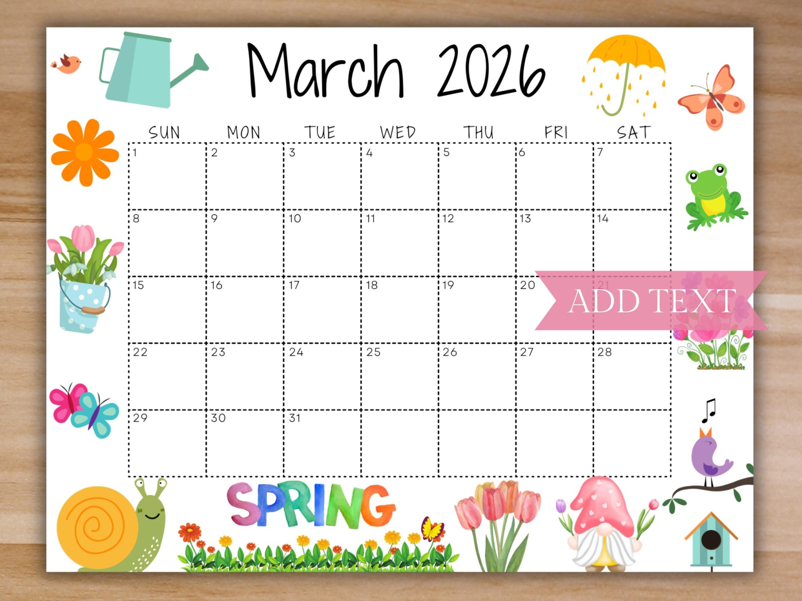 EDITABLE March 2026 Calendar Printable Wall Calendar 2026 