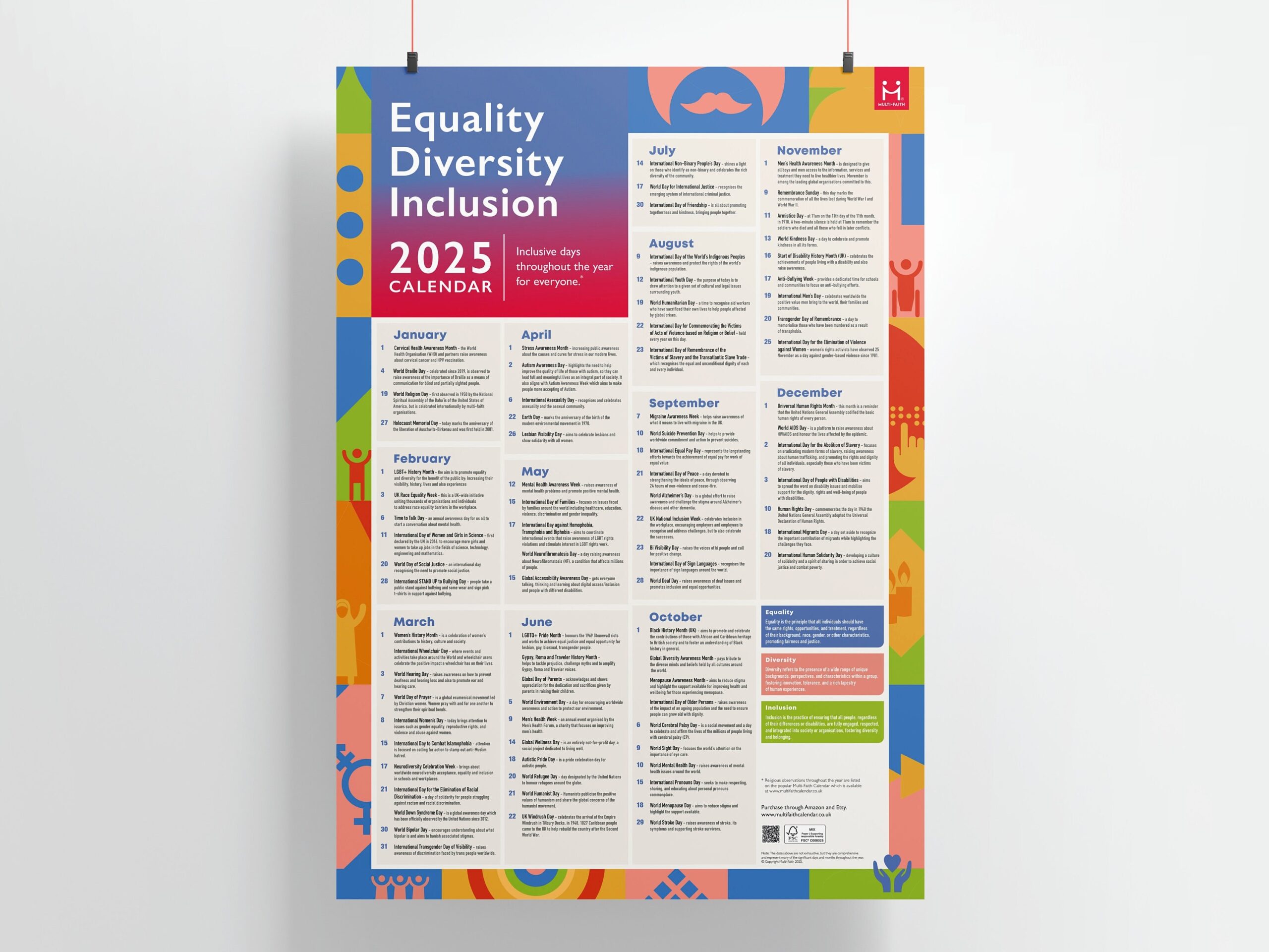 Equality Diversity Inclusion EDI Calendar 2025 A2 Poster Planner Etsy UK