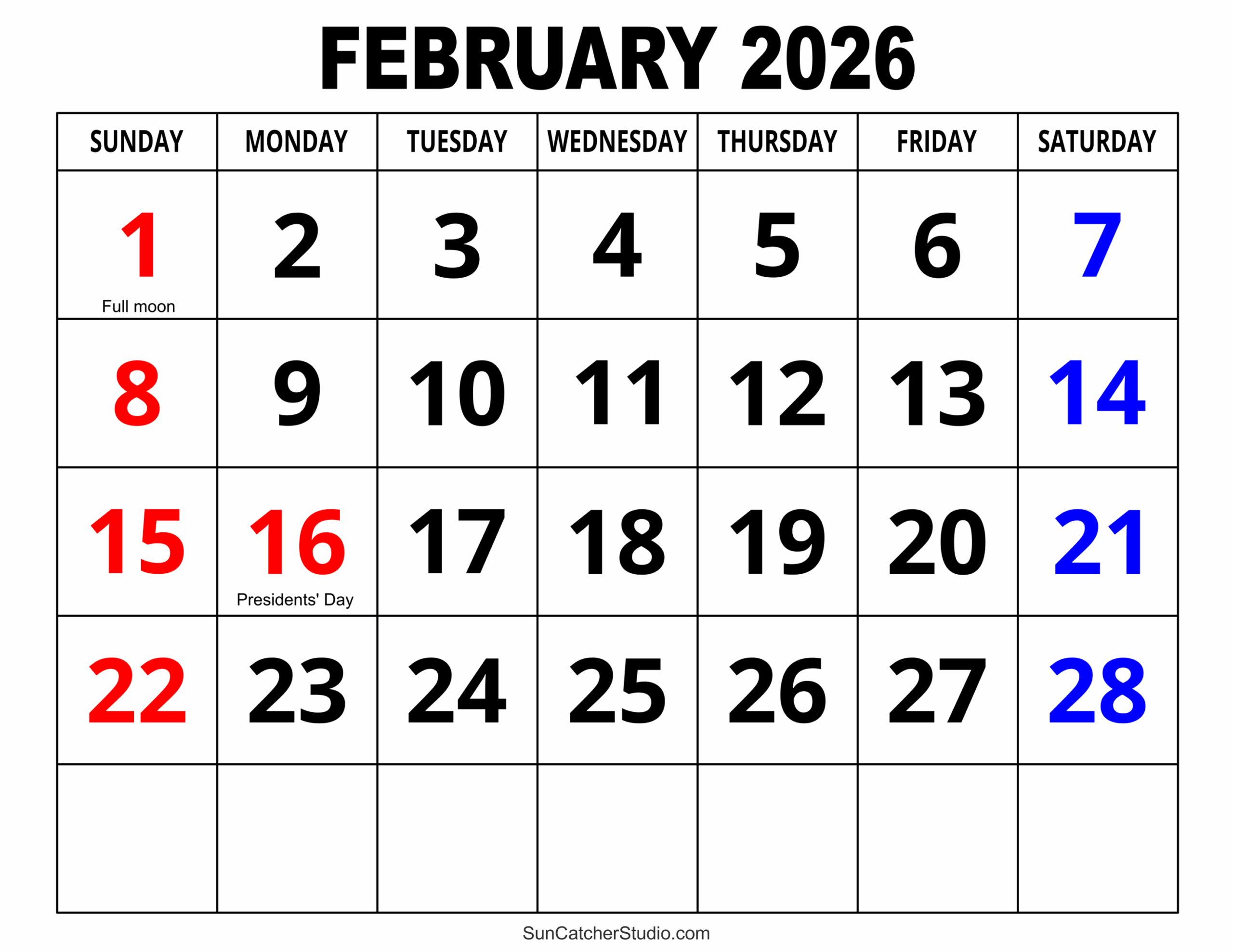 2026 February Calendar Png
