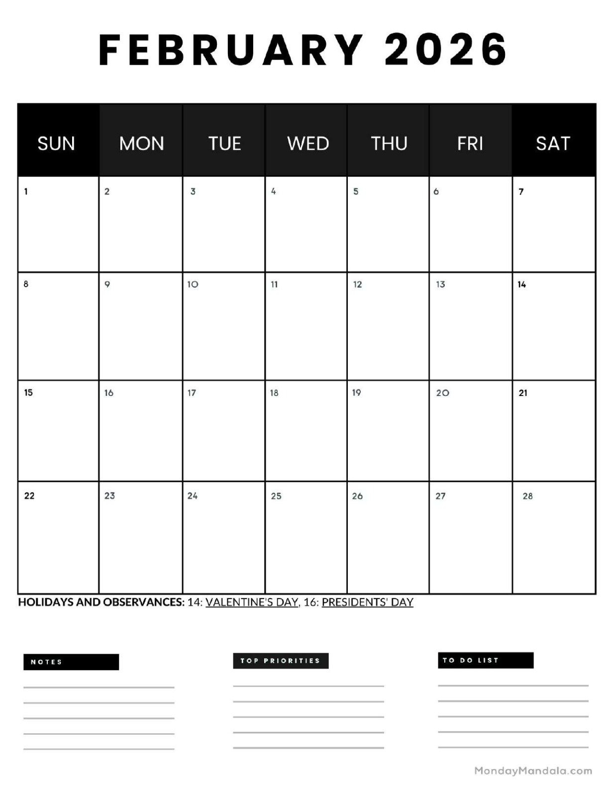 February 2026 Calendars Free PDF Printables 