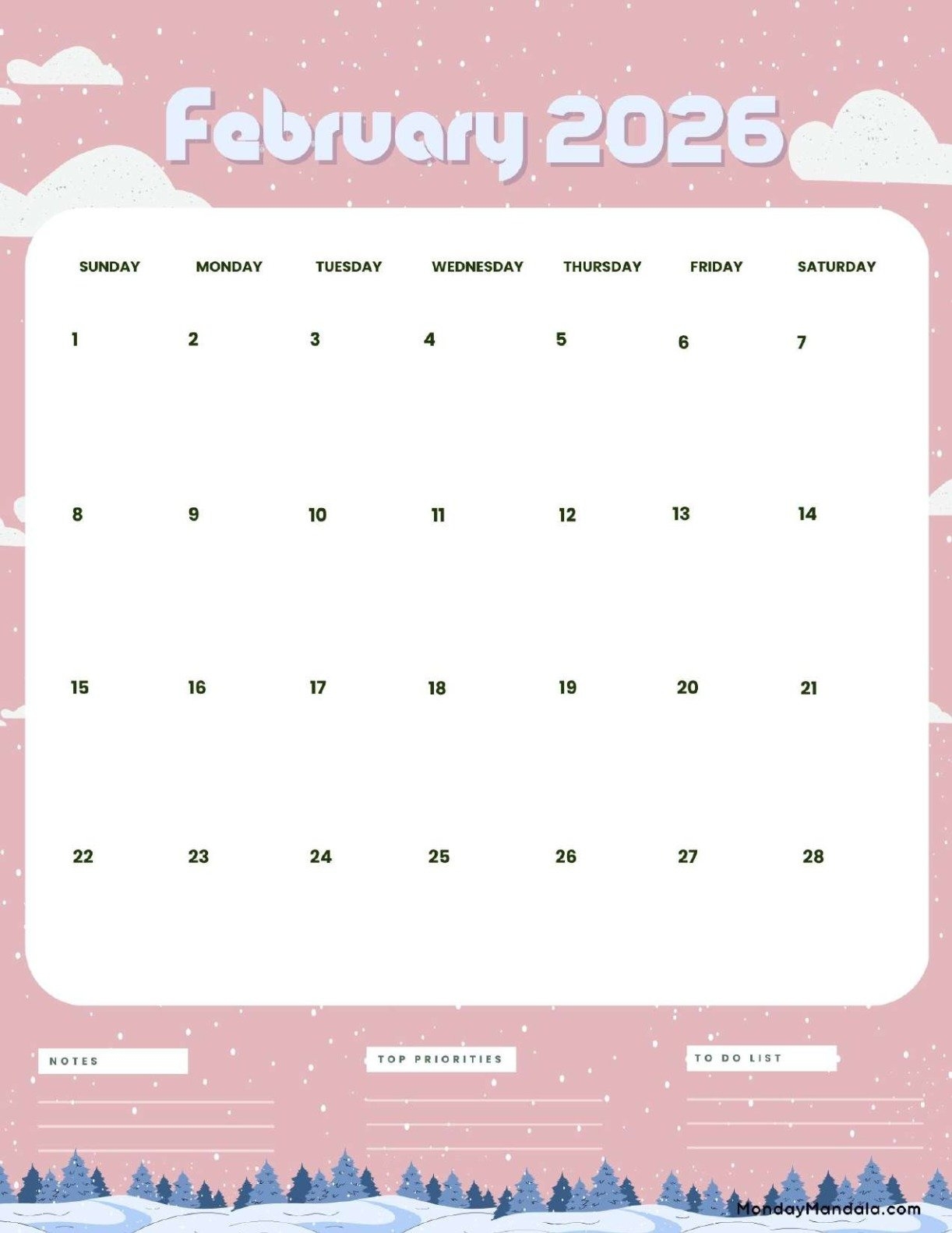 February 2026 Calendar Printable Portrait