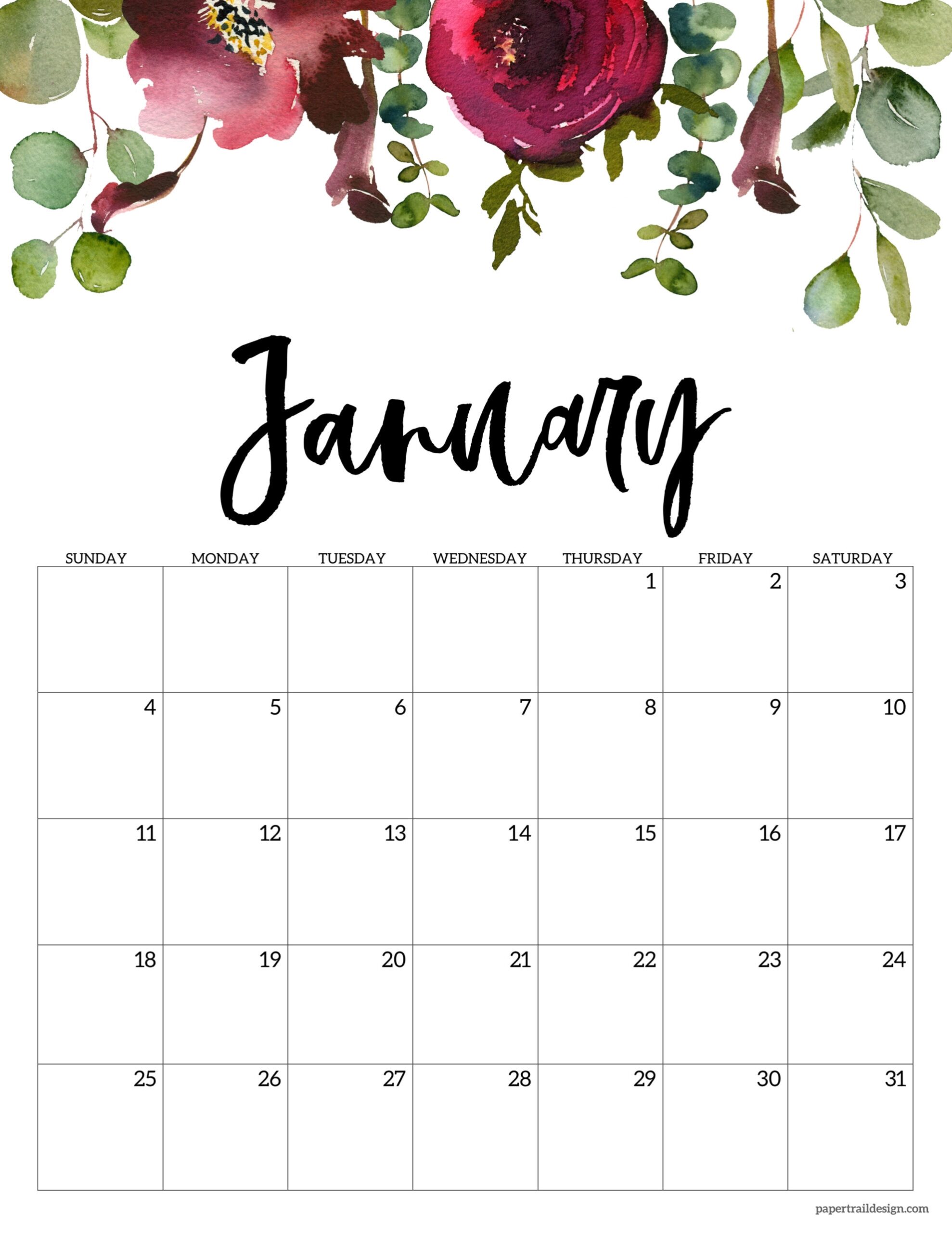 Pretty January 2026 Calendar