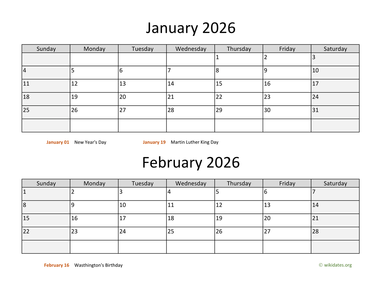 Vertical Calendar February 2026