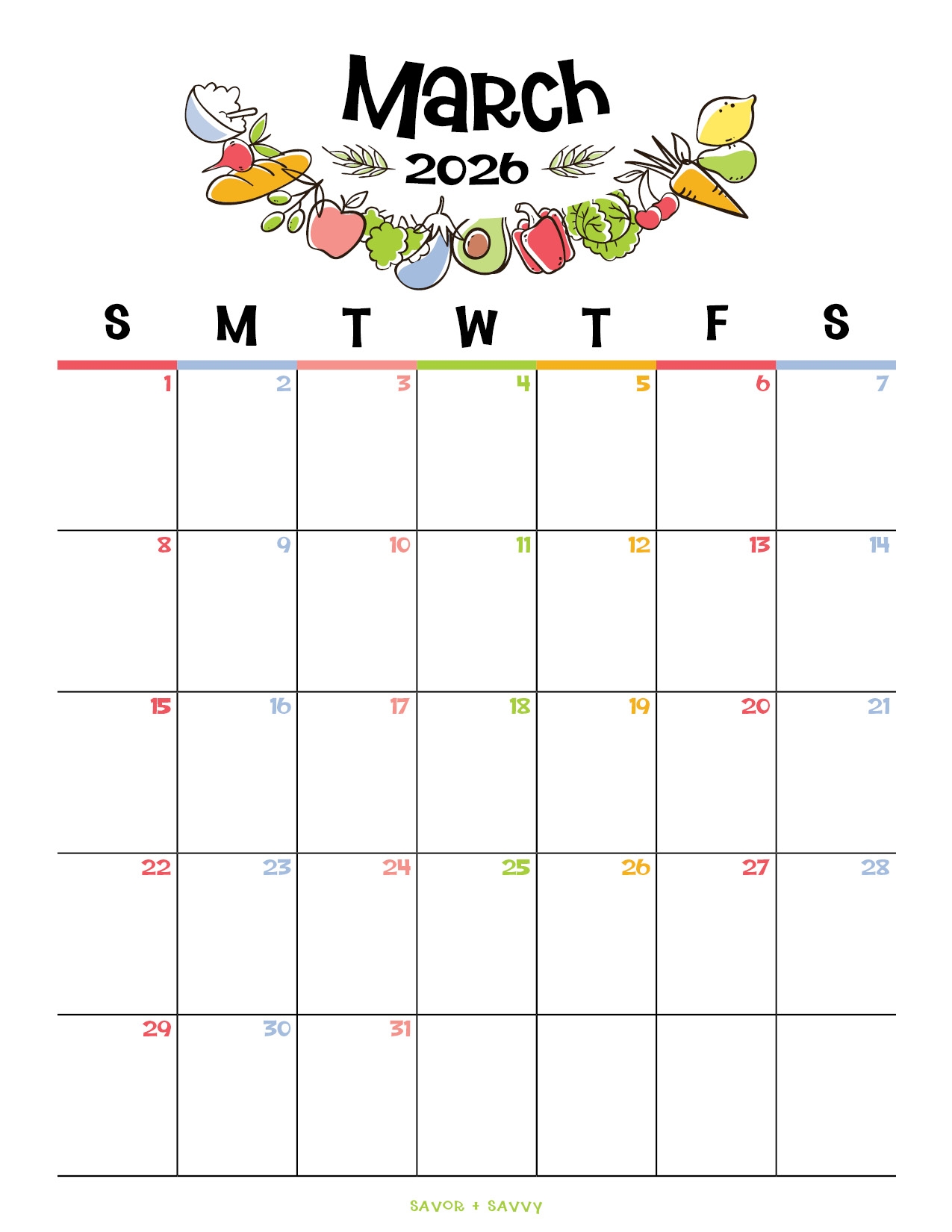 March 2026 Calendar Templates 14 Free Printables Savor Savvy