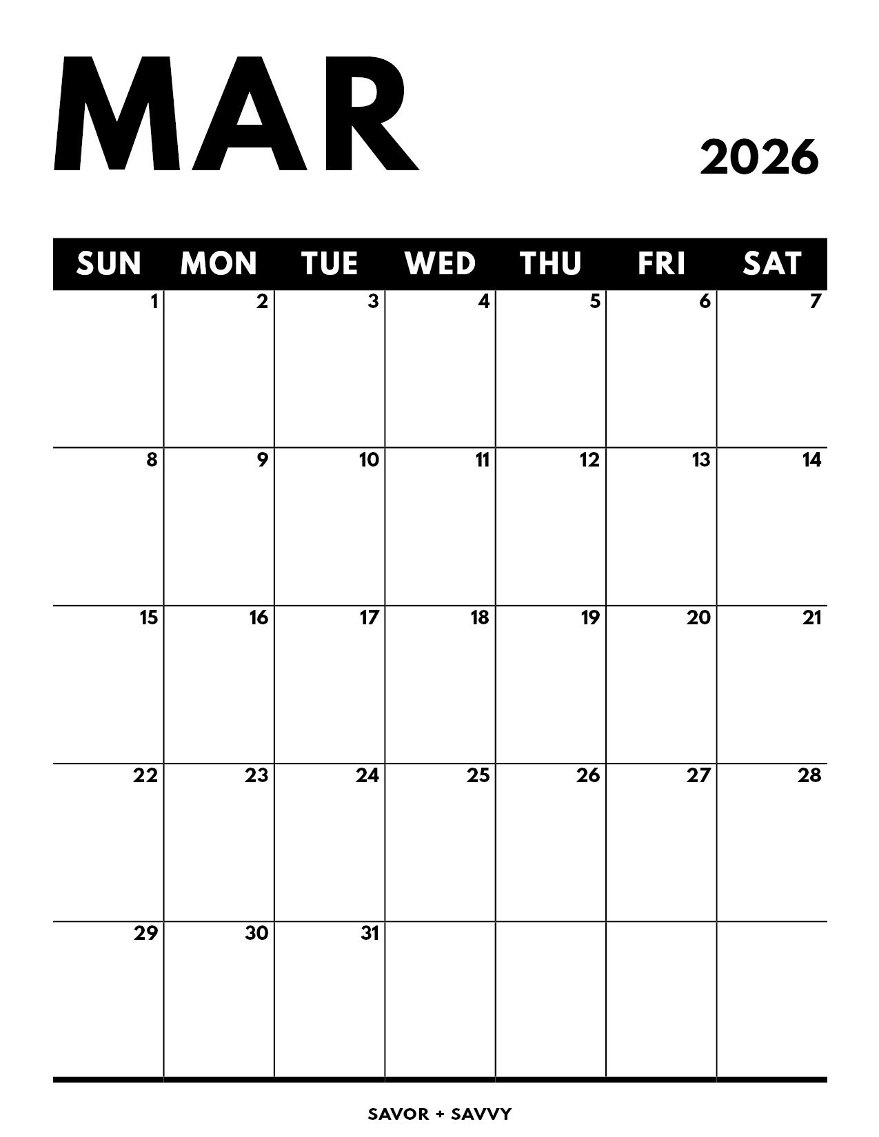 Printable Calendar March 2026 Starting Monday