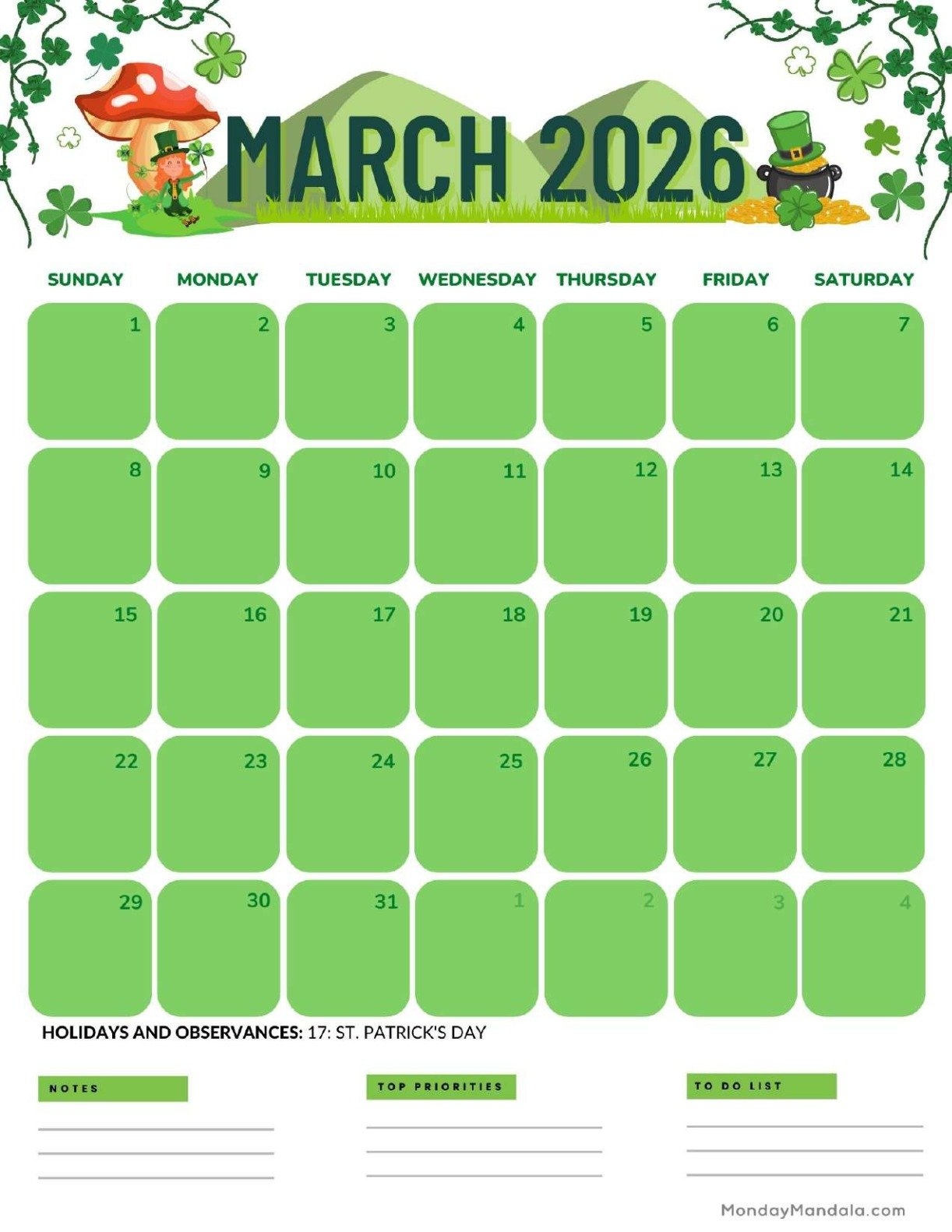 Us Calendar March 2026