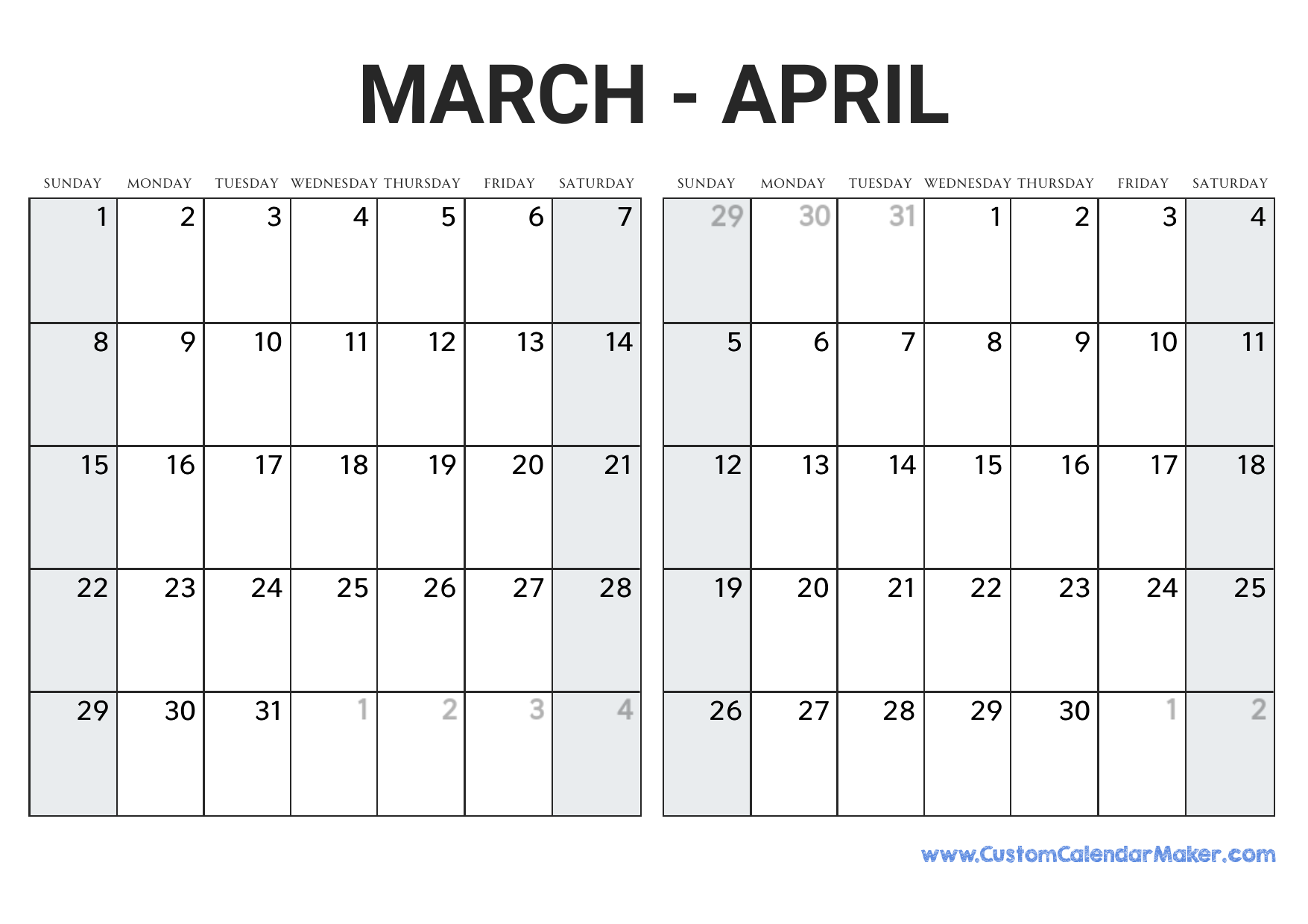 Printable Calendar 2026 March April May
