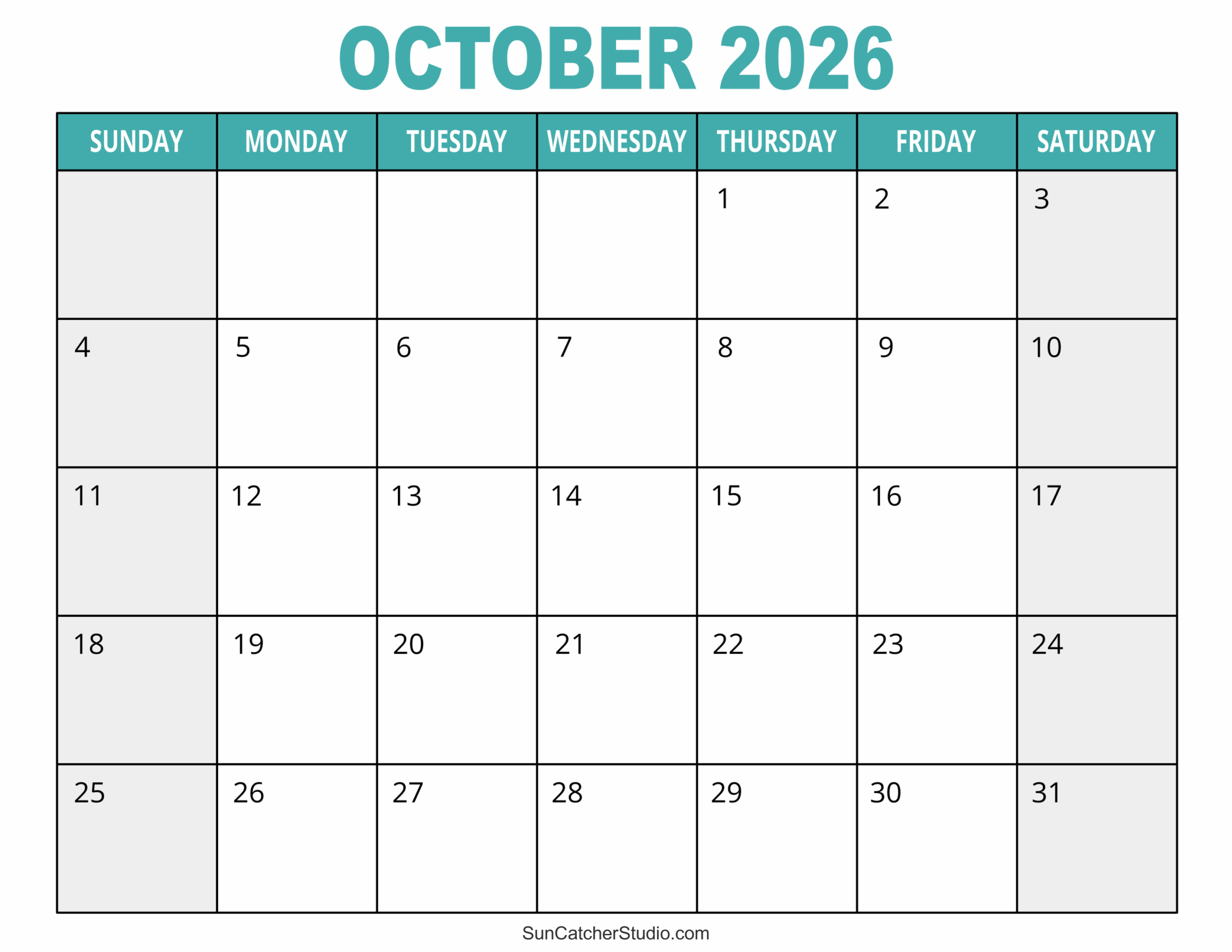 October 2026 Calendar Free Printable Free Printables 