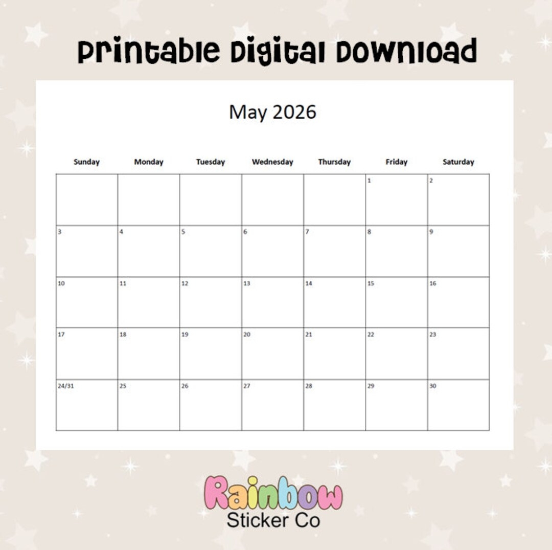 Printable May 2026 Monthly Calendars Minimalist Design Editable May Monthly Printable Calendar Digital File Etsy