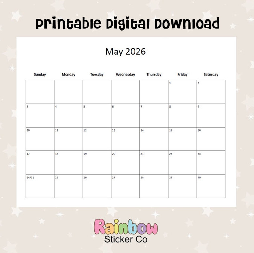 Printable May 2026 Monthly Calendars Minimalist Design Editable 