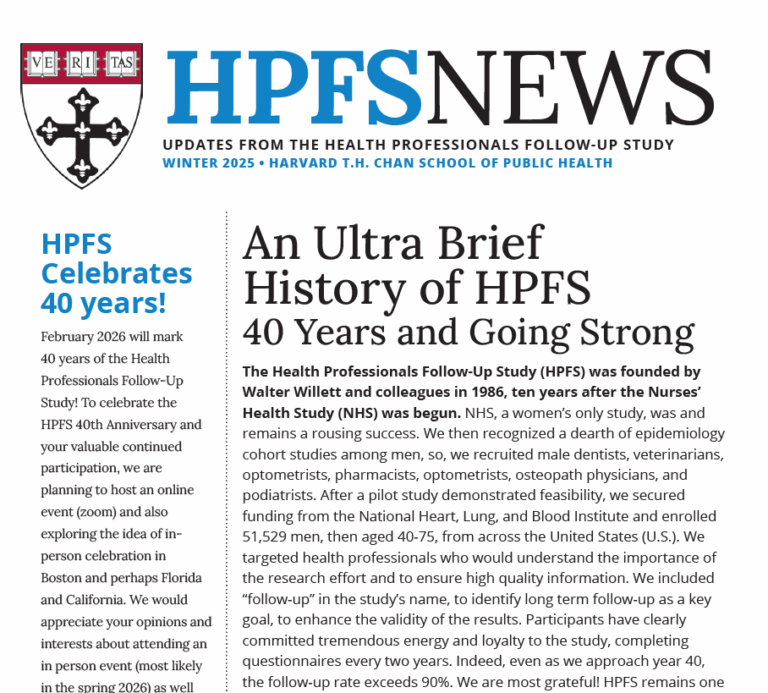 Publications And Newsletters Health Professionals Follow Up Study Harvard T H Chan School Of Public Health