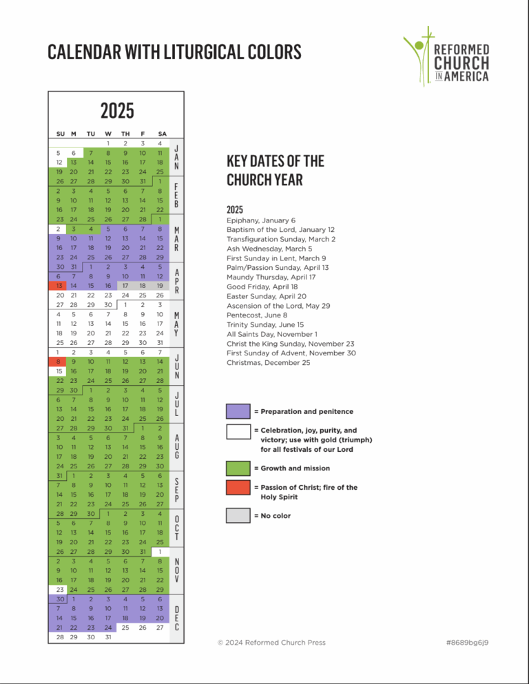 RCA Liturgical Calendar Reformed Church In America