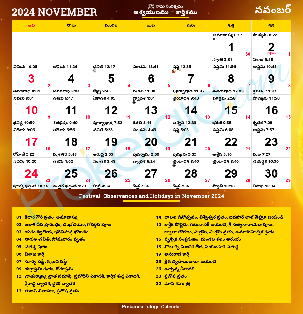 Telugu Calendar 2024 November