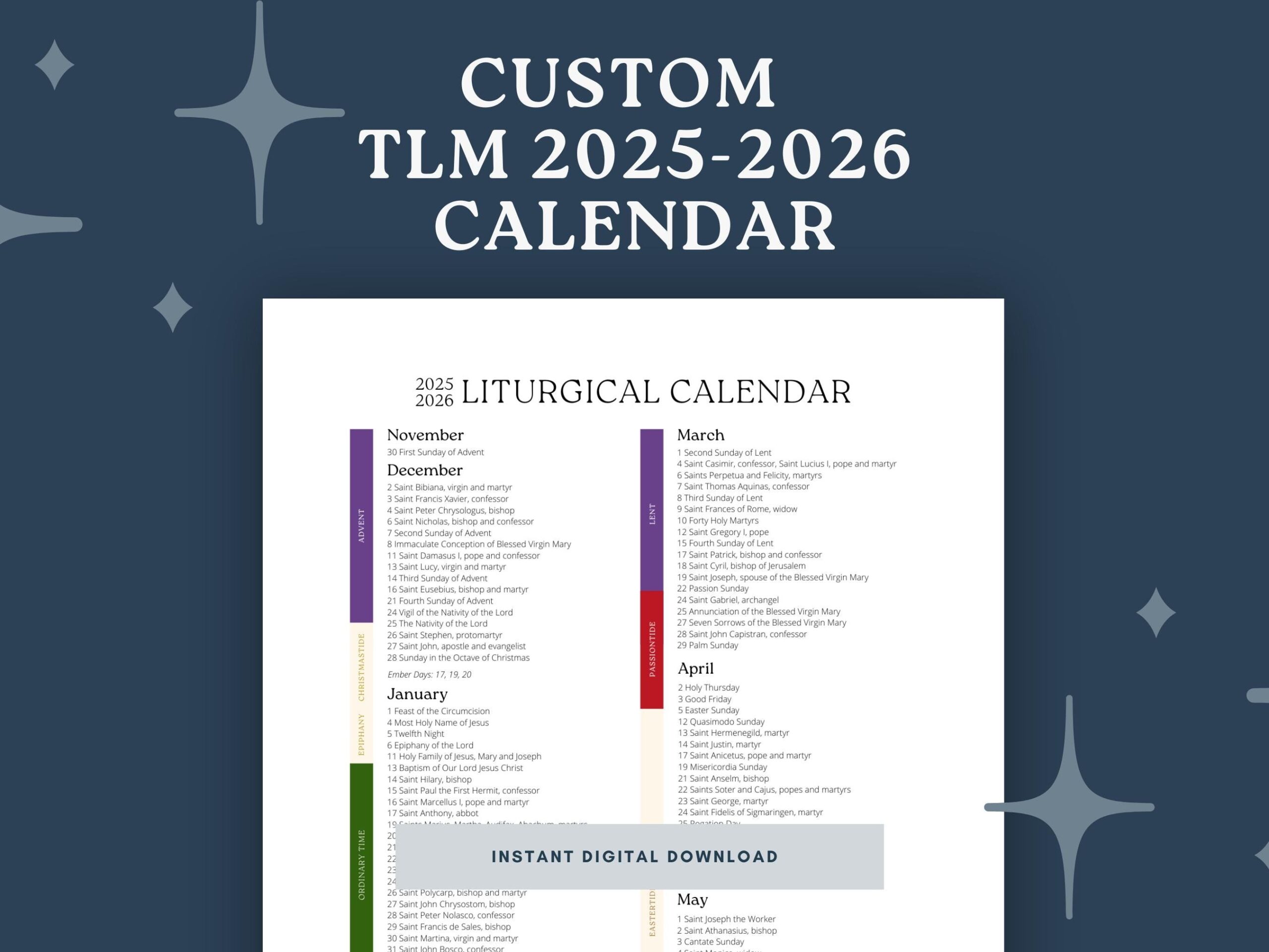 Traditional Latin Mass For 2025 2026 Liturgical Calendar Custom Listing